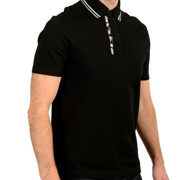 Versace Men's Black Logo Embroidery Short Sleeve Polo Shirt US XS IT 46 - Picture 2 of 6